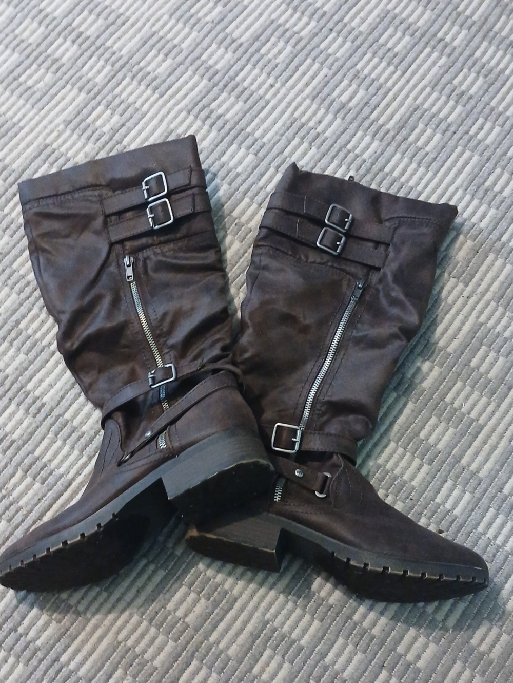Women’s Dark Brown Biker-Style Mid-Calf Boots